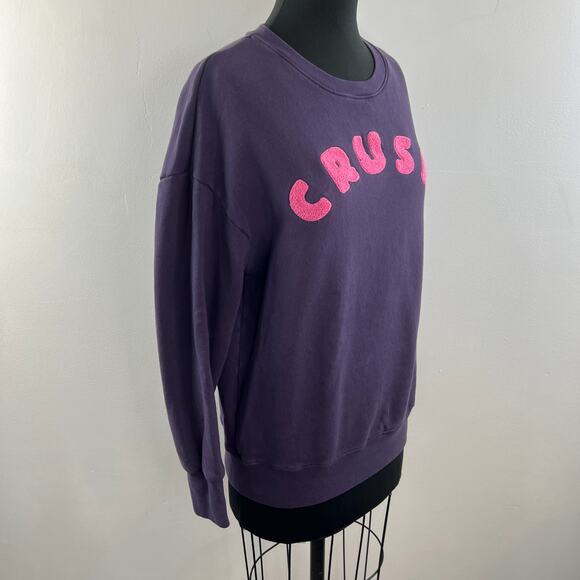 SUNDRY Purple Sweatshirt Cotton #CRUSH# Ribbed Crew Neck Fleece Classic Size 2 M - Picture 4 of 9
